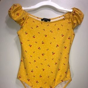 Yellow Cherry and polka dots print bodysuit
